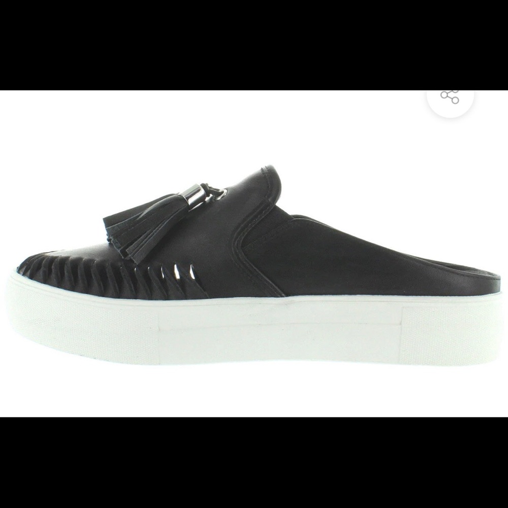 JSlides Andie - Black Leather Tassel Platform Sneaker Mule - only worn once